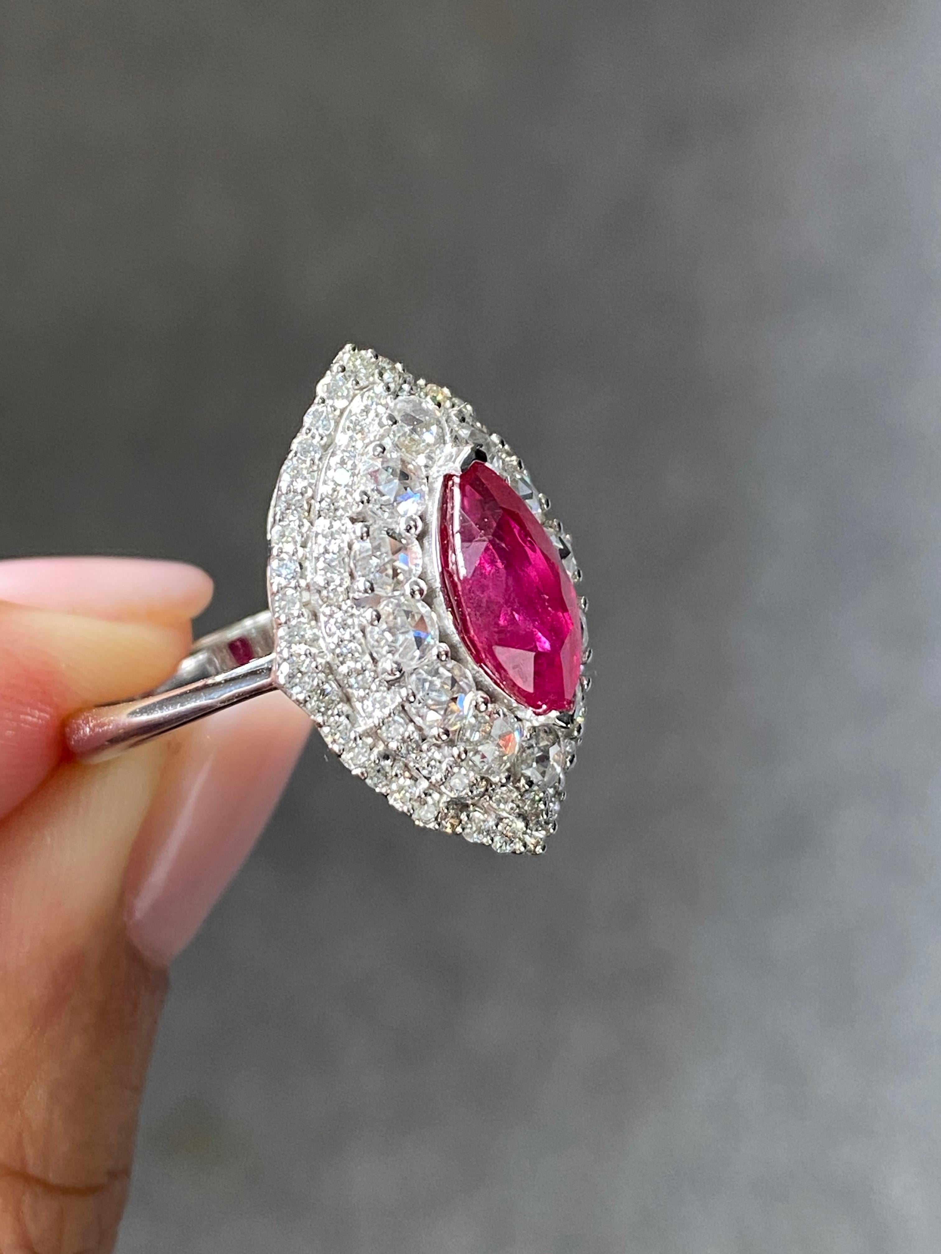 Certified 2.05 Carat Natural Burmese Ruby and Diamond Ring Made in Gold For Sale 9