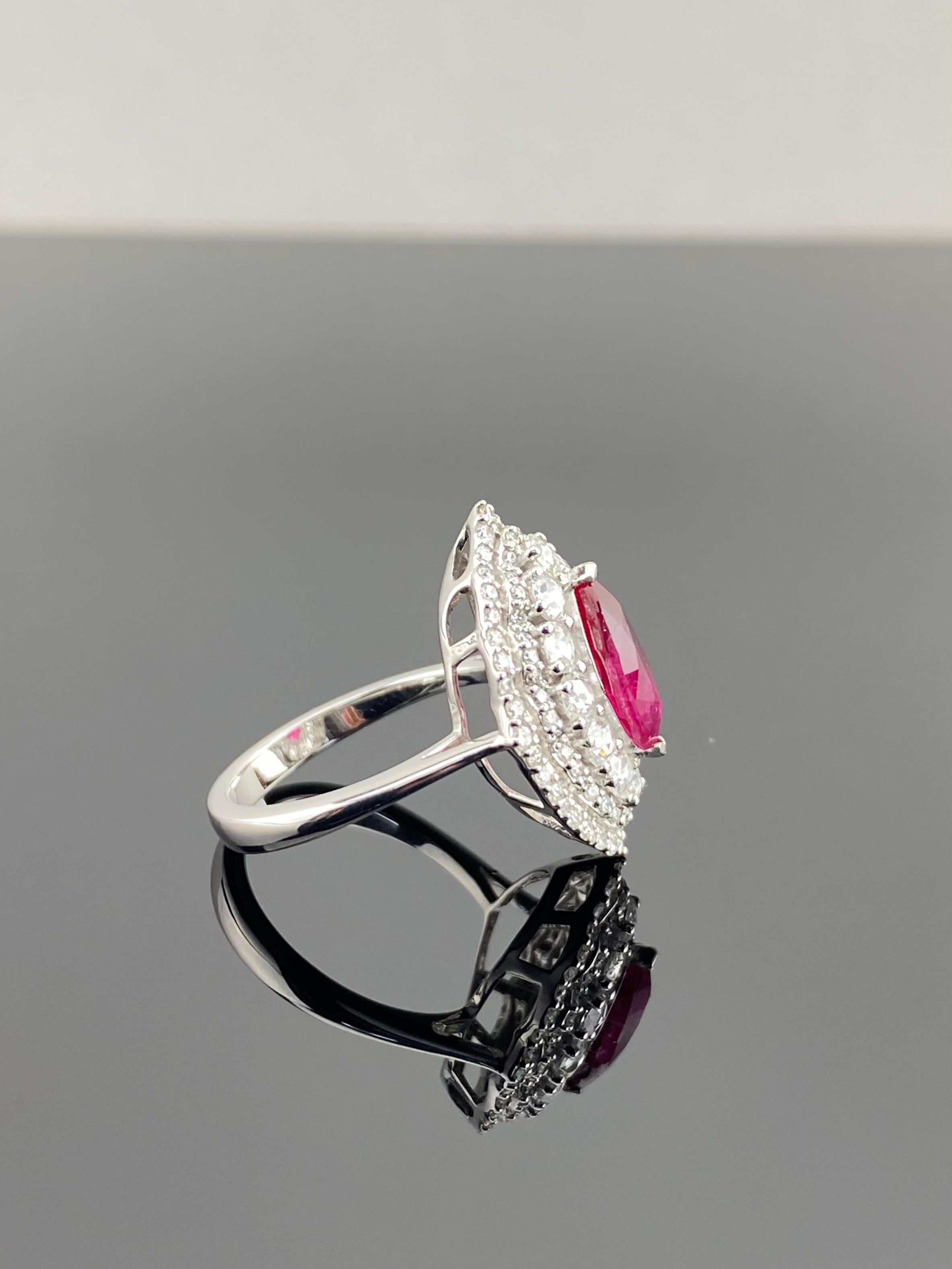 Marquise Cut Certified 2.05 Carat Natural Burmese Ruby and Diamond Ring Made in Gold For Sale