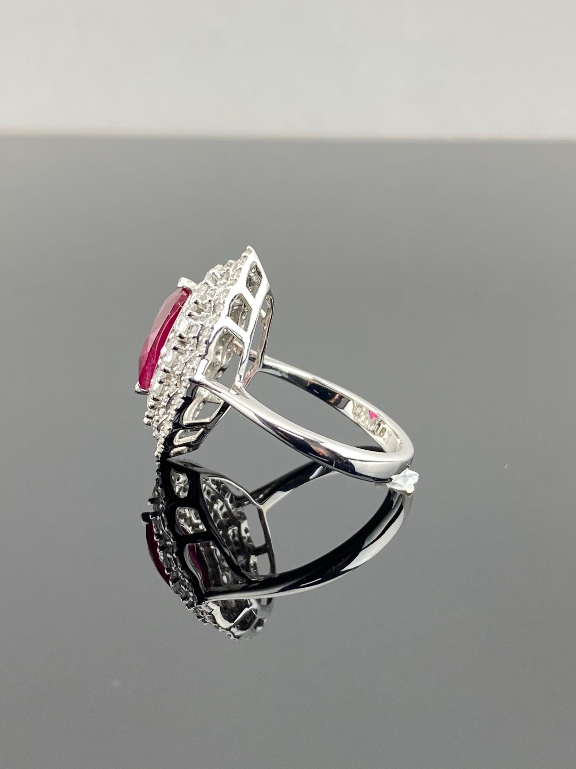 Women's Certified 2.05 Carat Natural Burmese Ruby and Diamond Ring Made in Gold For Sale