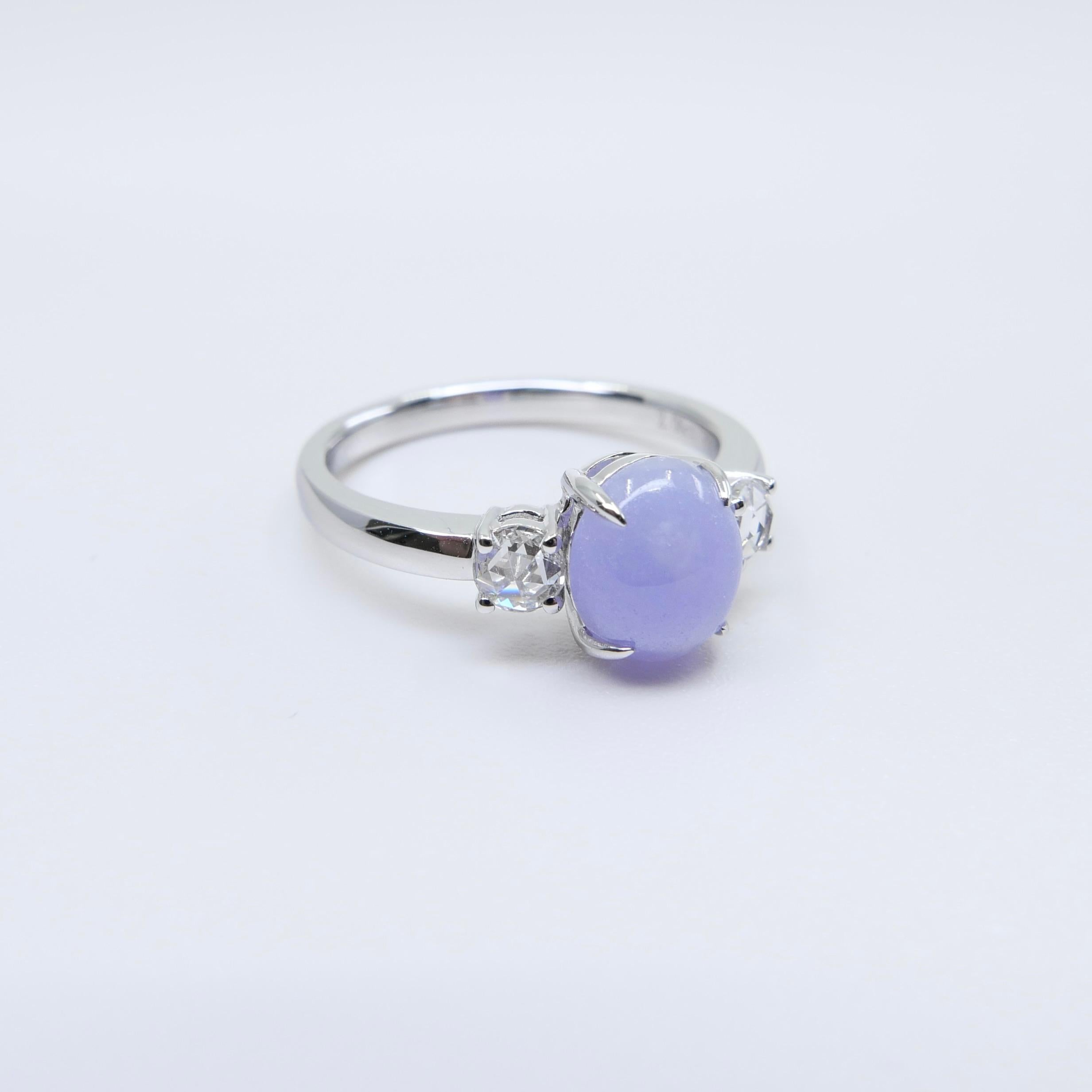 Anello a 3 pietre con giada intensa certificata e diamanti taglio rosa in vendita 10