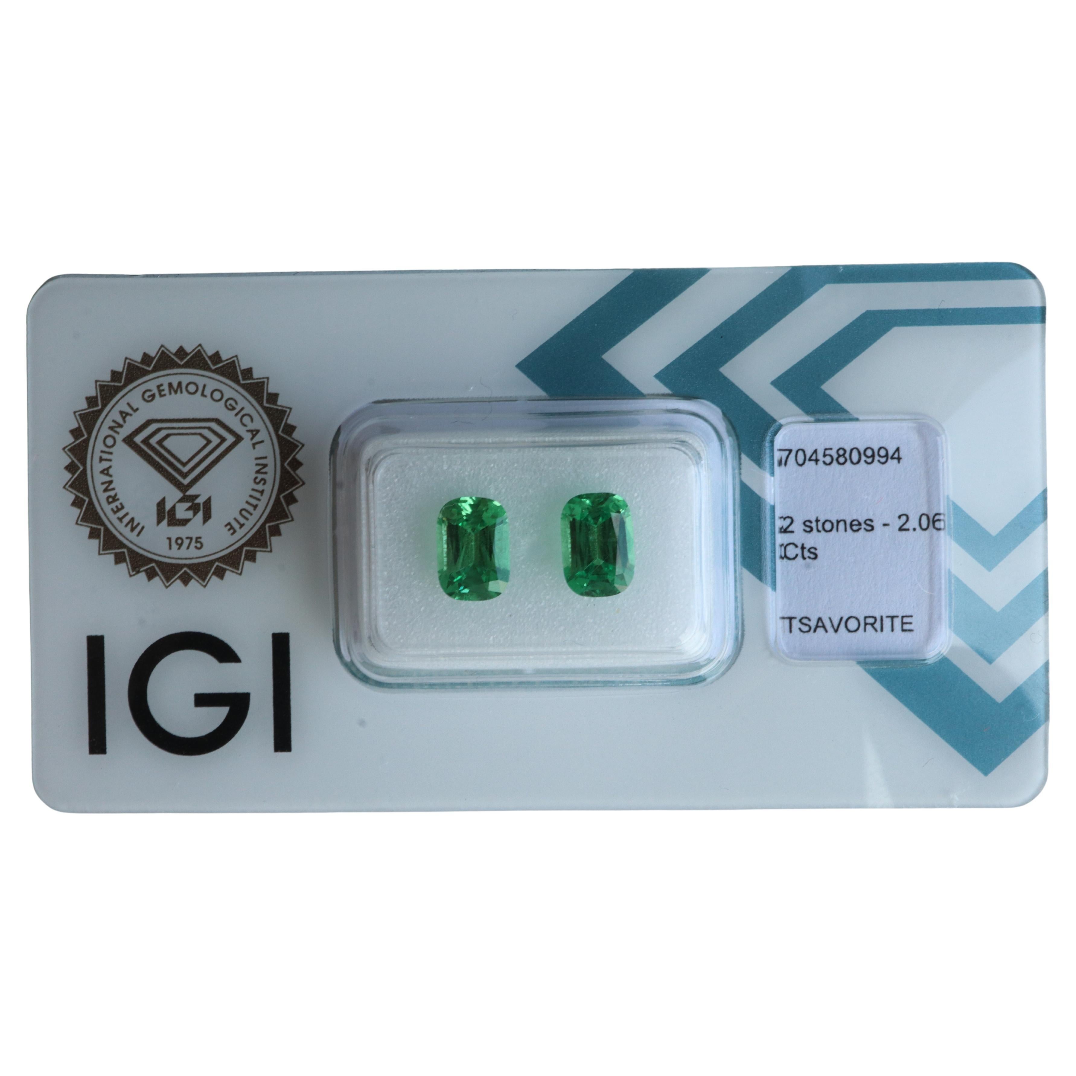 Certified 2.06Ct Tsavorite Garnet Pair-Top quality, Vibrant & Flawless