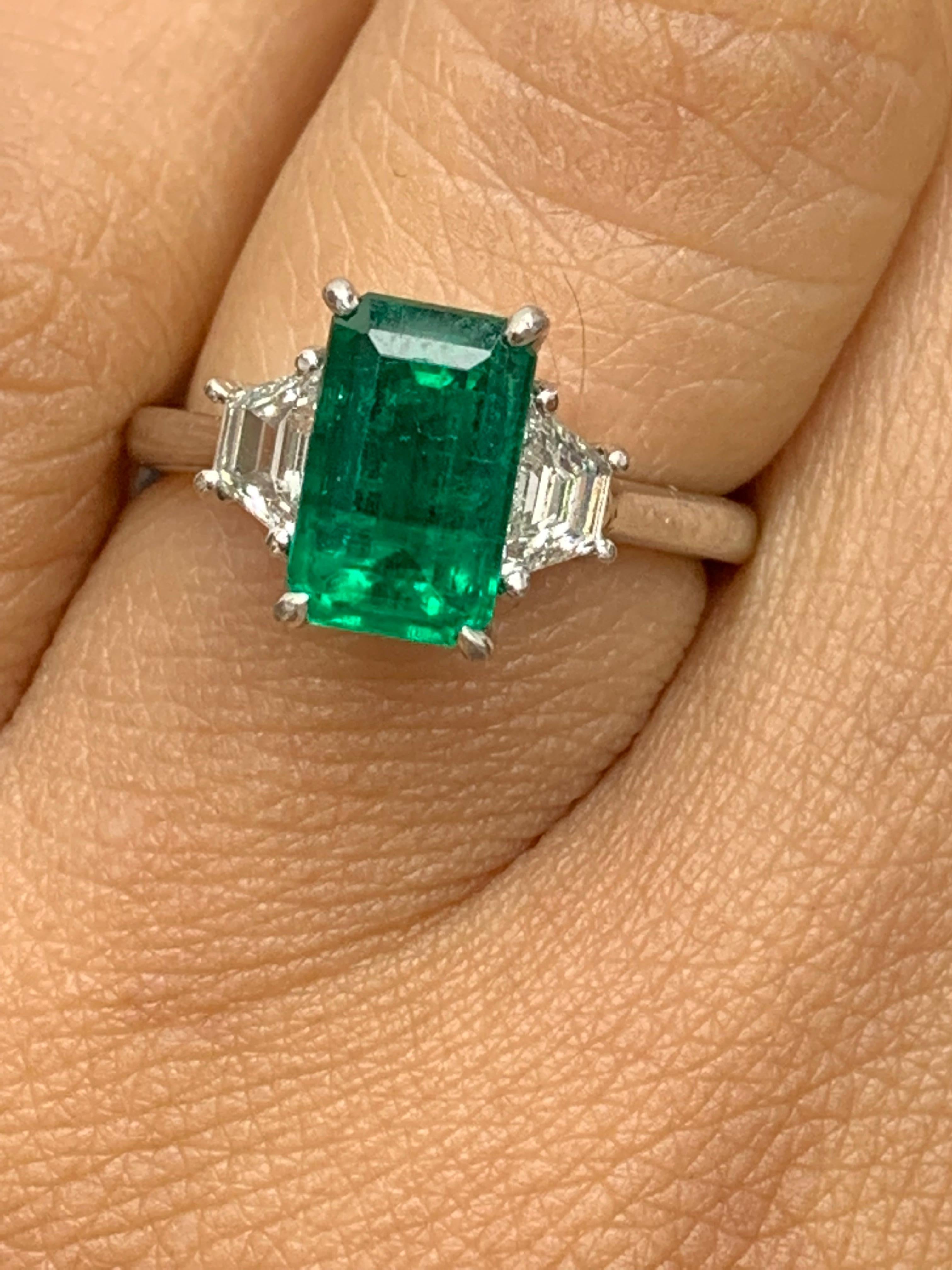 Women's Certified 2.08 Carat Emerald Cut Emerald Diamond Ring in Platinum For Sale