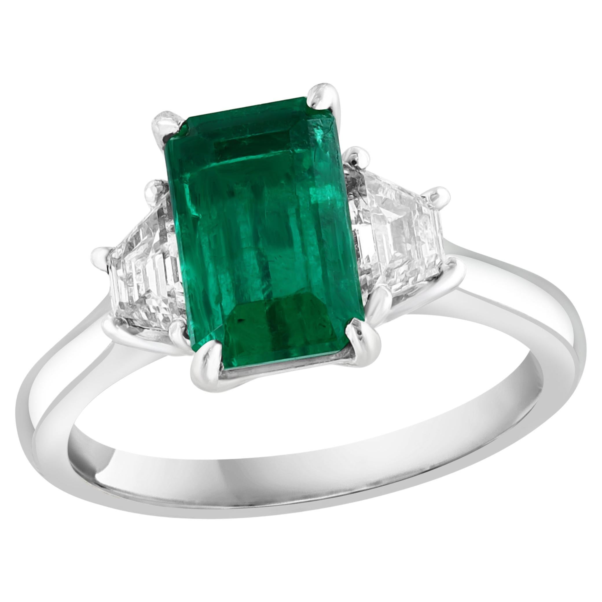 Certified 2.08 Carat Emerald Cut Emerald Diamond Ring in Platinum For Sale