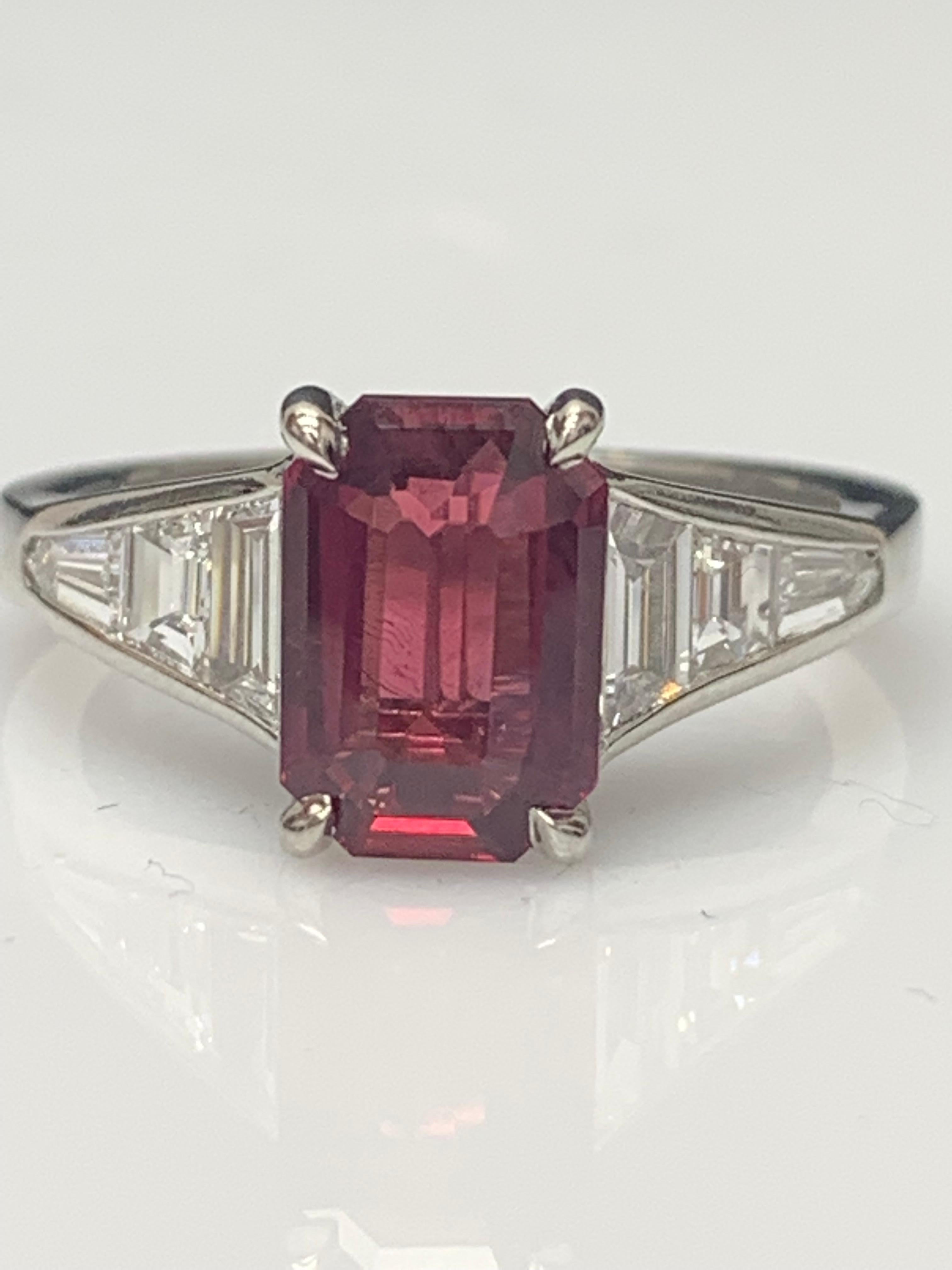 Certified 2.08 Carat Emerald Cut Natural Ruby and Diamond Ring in Platinum For Sale 3