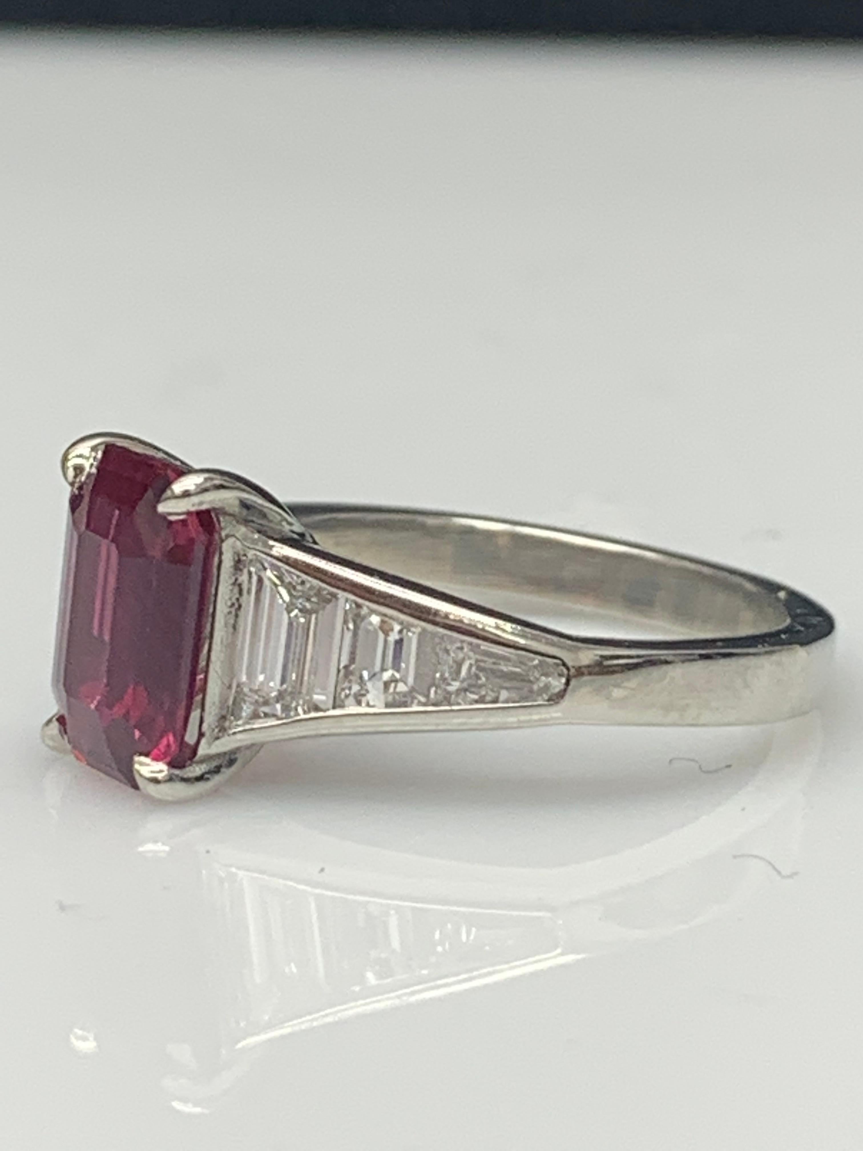 Certified 2.08 Carat Emerald Cut Natural Ruby and Diamond Ring in Platinum For Sale 4