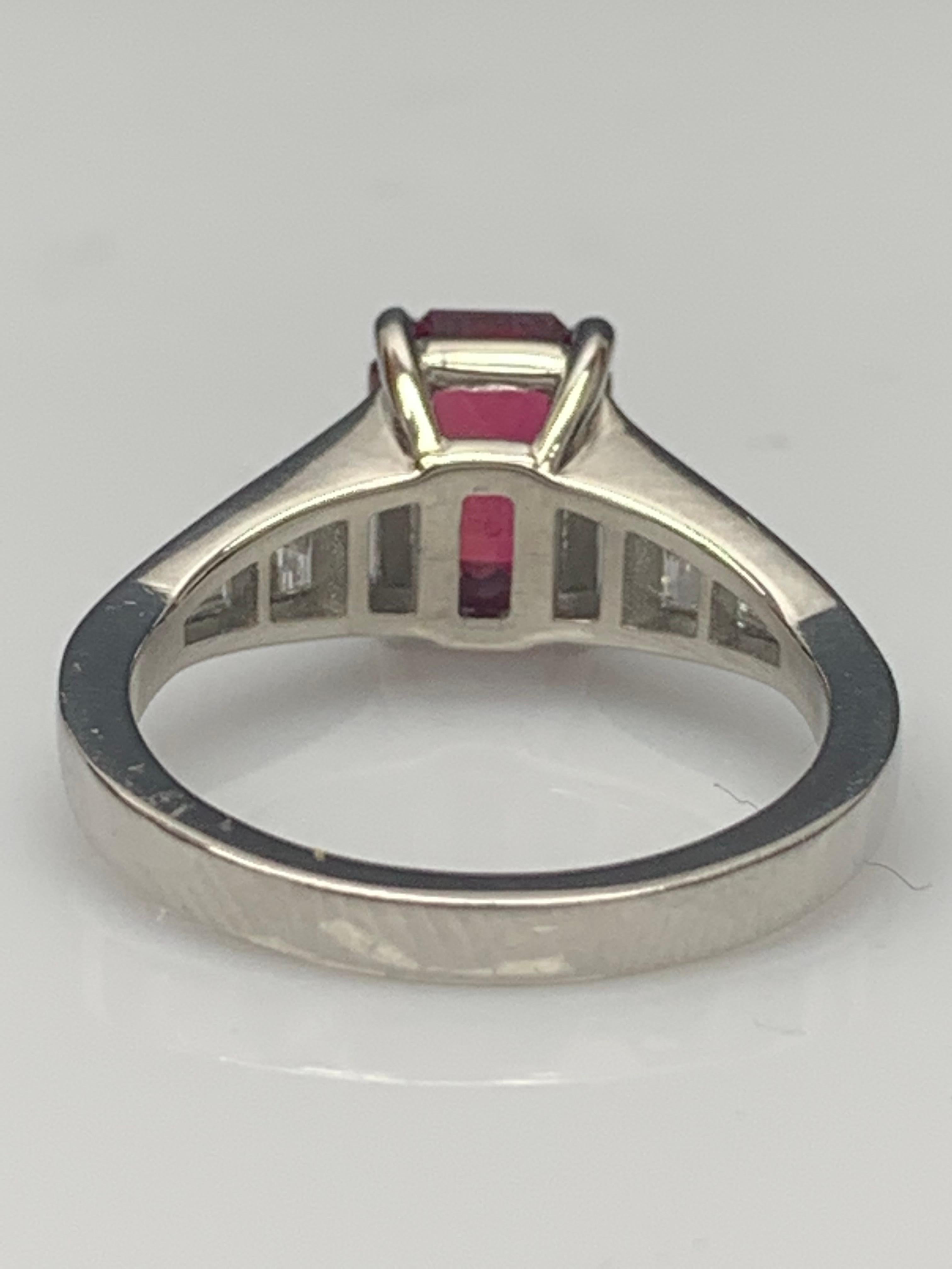 Certified 2.08 Carat Emerald Cut Natural Ruby and Diamond Ring in Platinum For Sale 5