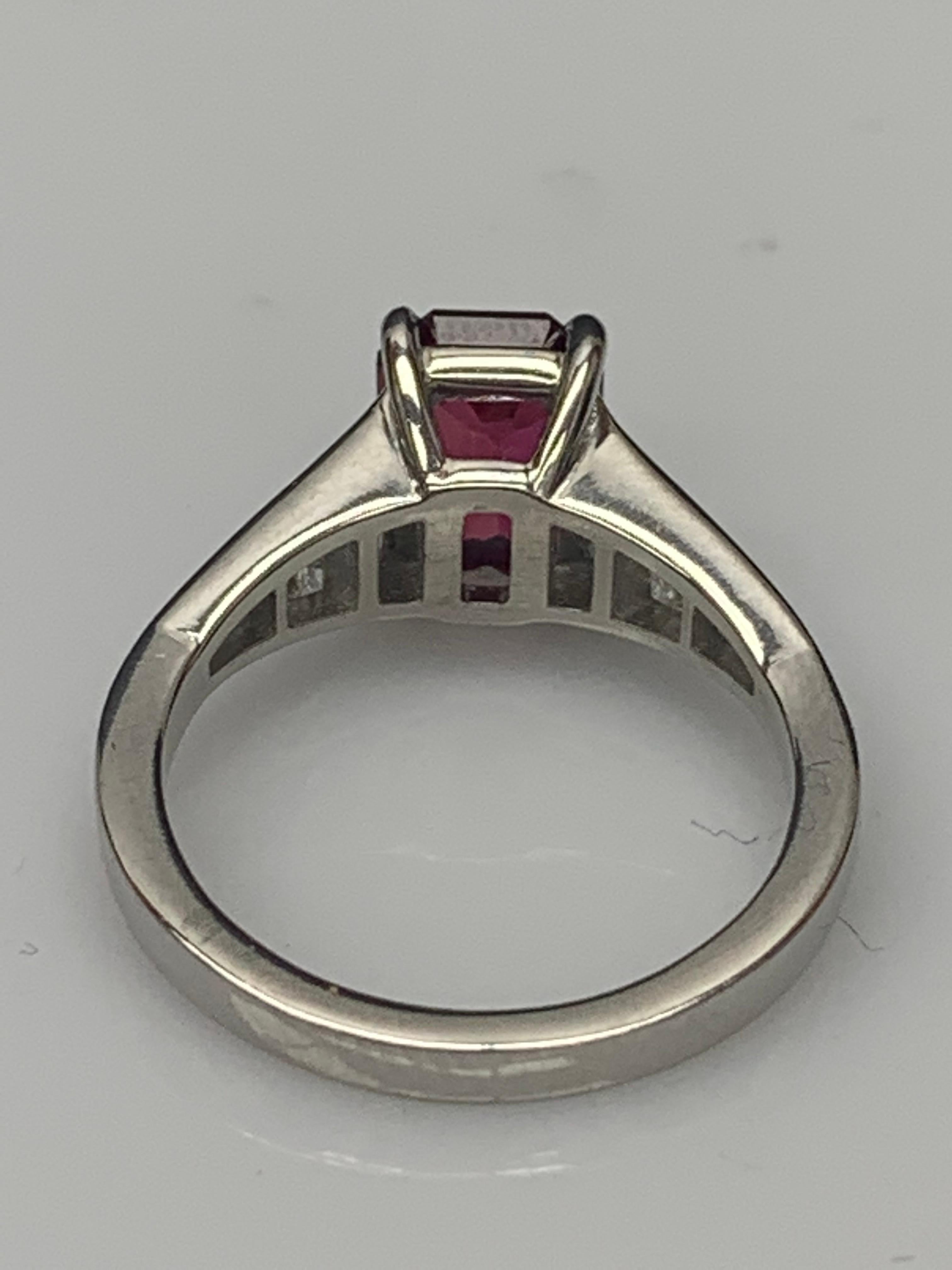 Certified 2.08 Carat Emerald Cut Natural Ruby and Diamond Ring in Platinum For Sale 6