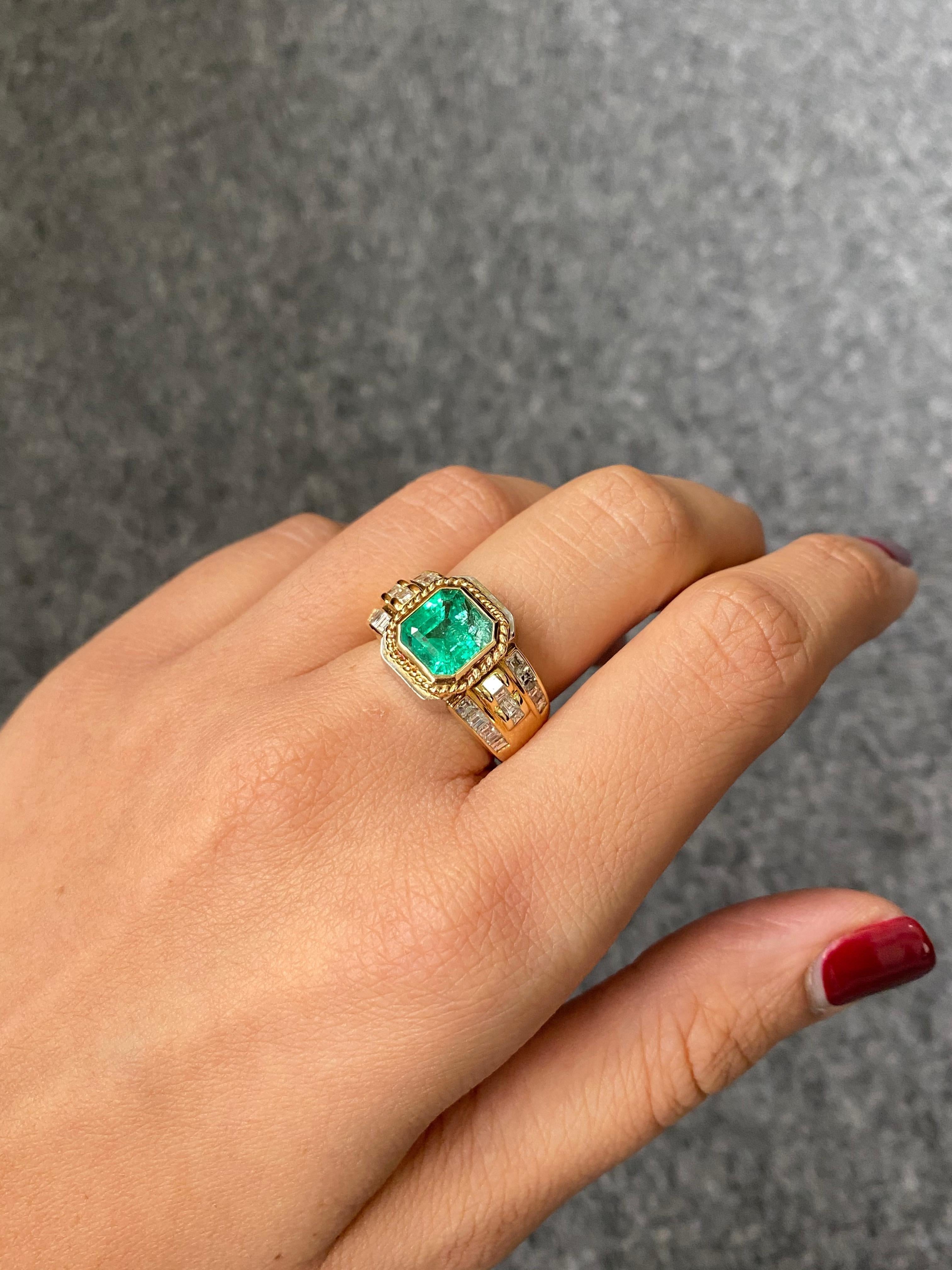 Art Deco Certified 2.09 Carat Colombian Emerald and Diamond Ring