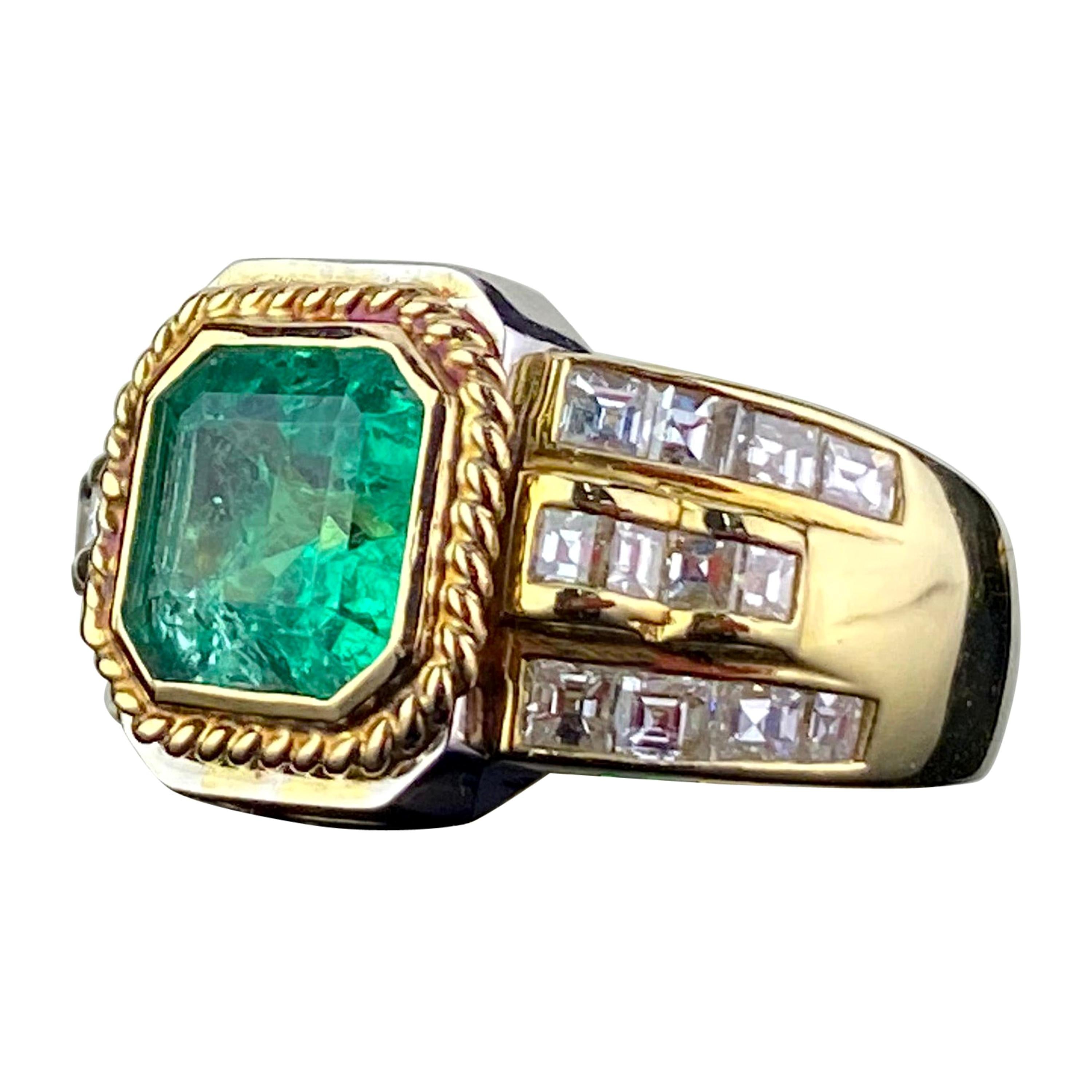 Certified 2.09 Carat Colombian Emerald and Diamond Ring