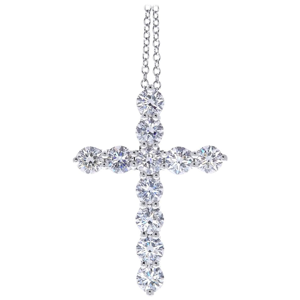 Certified 1.25 Carat Round Diamond Cross Pendant and Necklace in 14 Karat Gold For Sale at