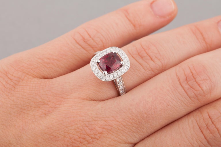 Women's Certified 2.09 Carat Ruby and Diamonds Ring For Sale
