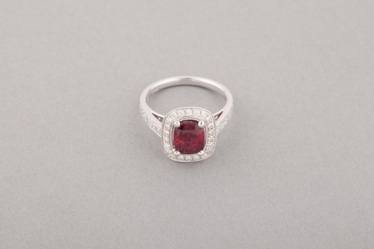 Certified 2.09 Carat Ruby and Diamonds Ring For Sale 1