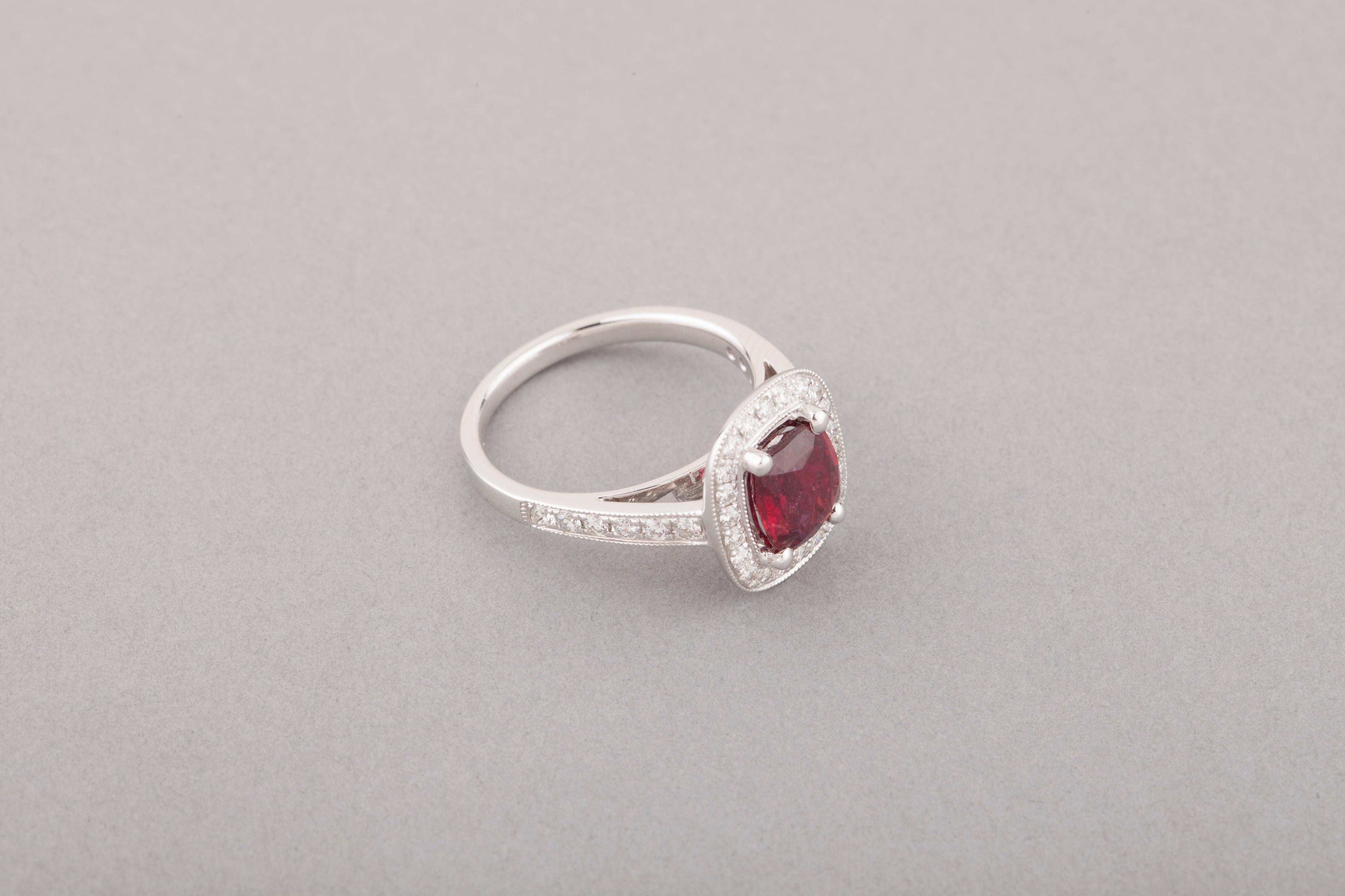 Certified 2.09 Carat Ruby and Diamonds Ring For Sale 1