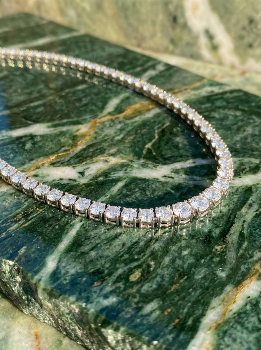 Taglio rotondo Collana Tennis con diamanti graduati certificati da 21 carati in oro bianco 18 carati in vendita