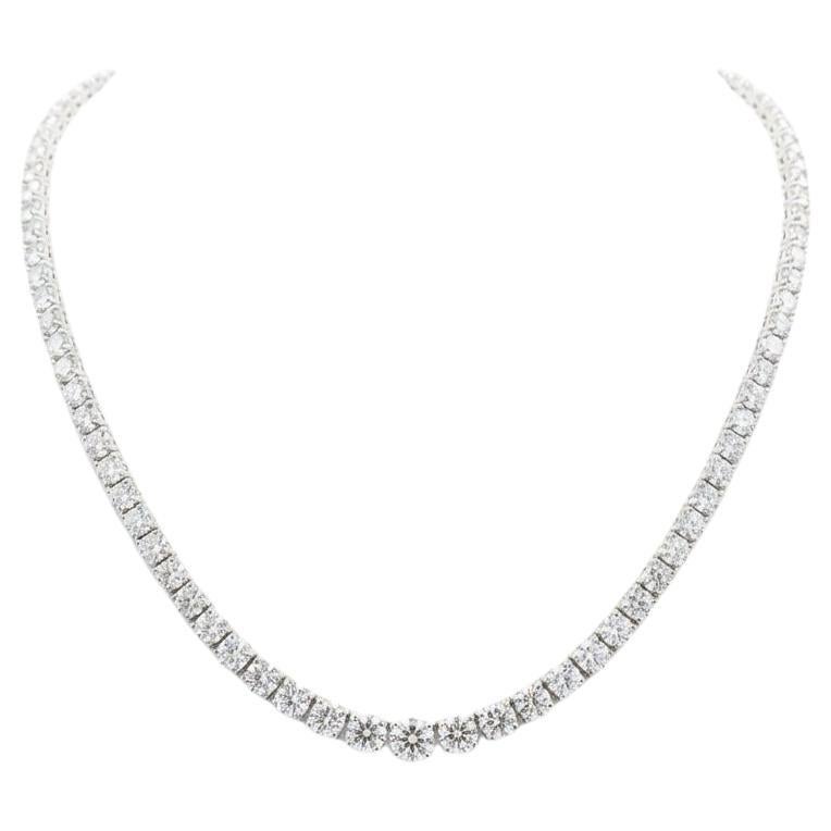 Certified 21 Carat Graduated Diamond Tennis Necklace in 18K White Gold
