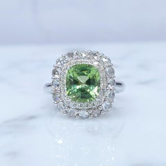 Certified 2.10 Carat Burmese Peridot & Diamond Ring in 18K White Gold