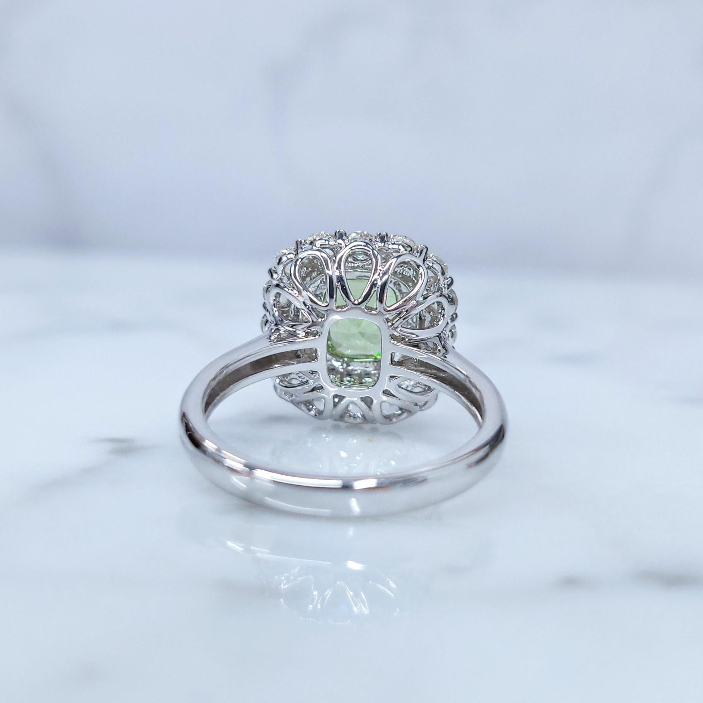 Women's Certified 2.10 Carat Burmese Peridot & Diamond Ring in 18K White Gold For Sale