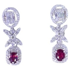 Boucles d'oreilles en or 18 carats avec rubis naturel certifié de 2,10 carats et diamants de 1,70 carat