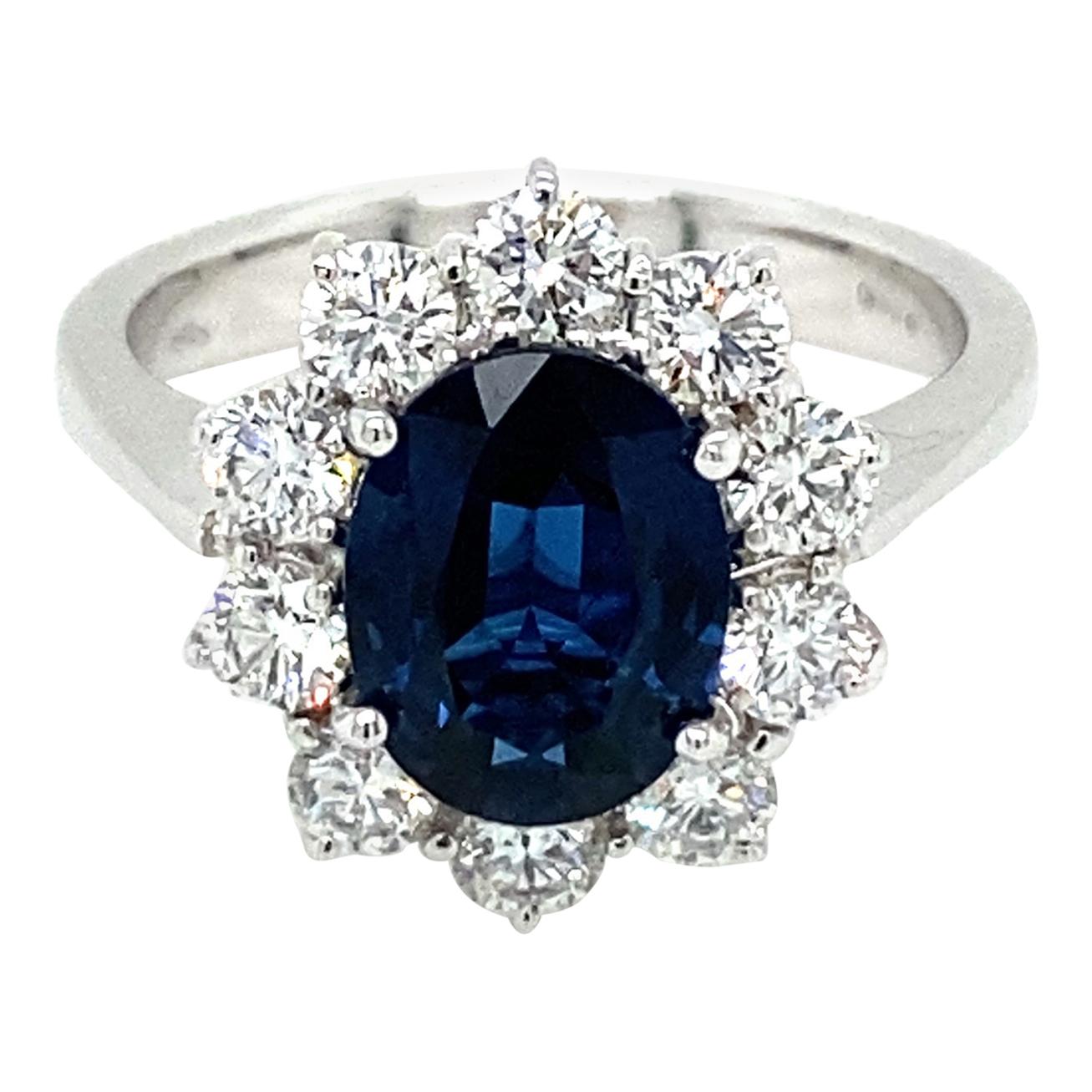 Certified 2.10 Carat Unheated Burma Sapphire Diamond Engagement Ring