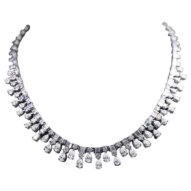Certified 21.00 Carats Mixed Shape Diamonds 18K Gold Necklace