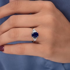 Certified 2.11 Ct Cushion Cut Blue Sapphire Diamond Engagement Ring 18k Gold