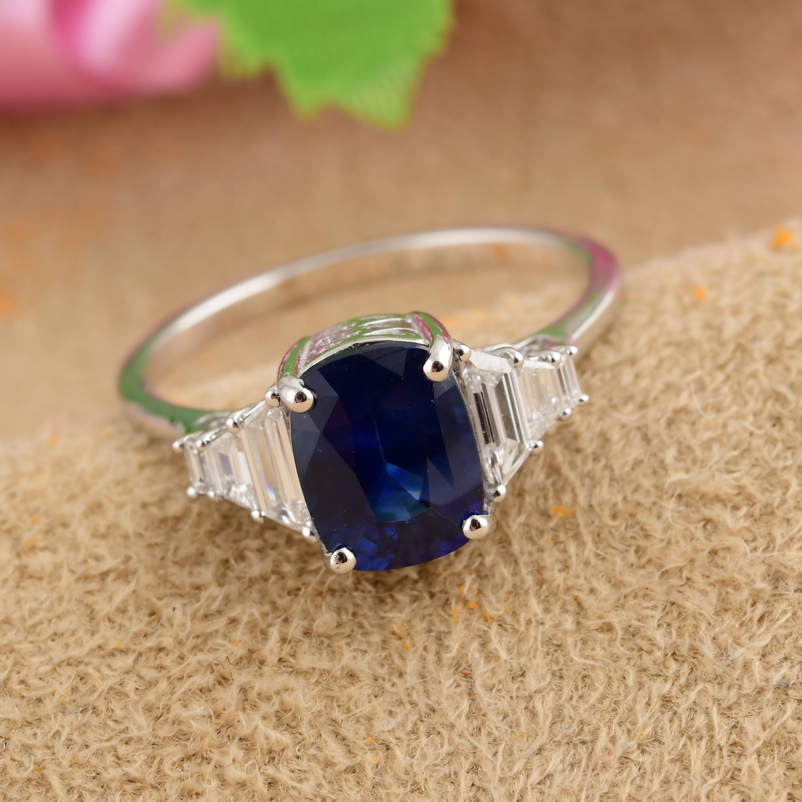 For Sale:  Certified 2.11 Ct Cushion Cut Blue Sapphire and Diamond Cocktail Ring 18k Gold 3