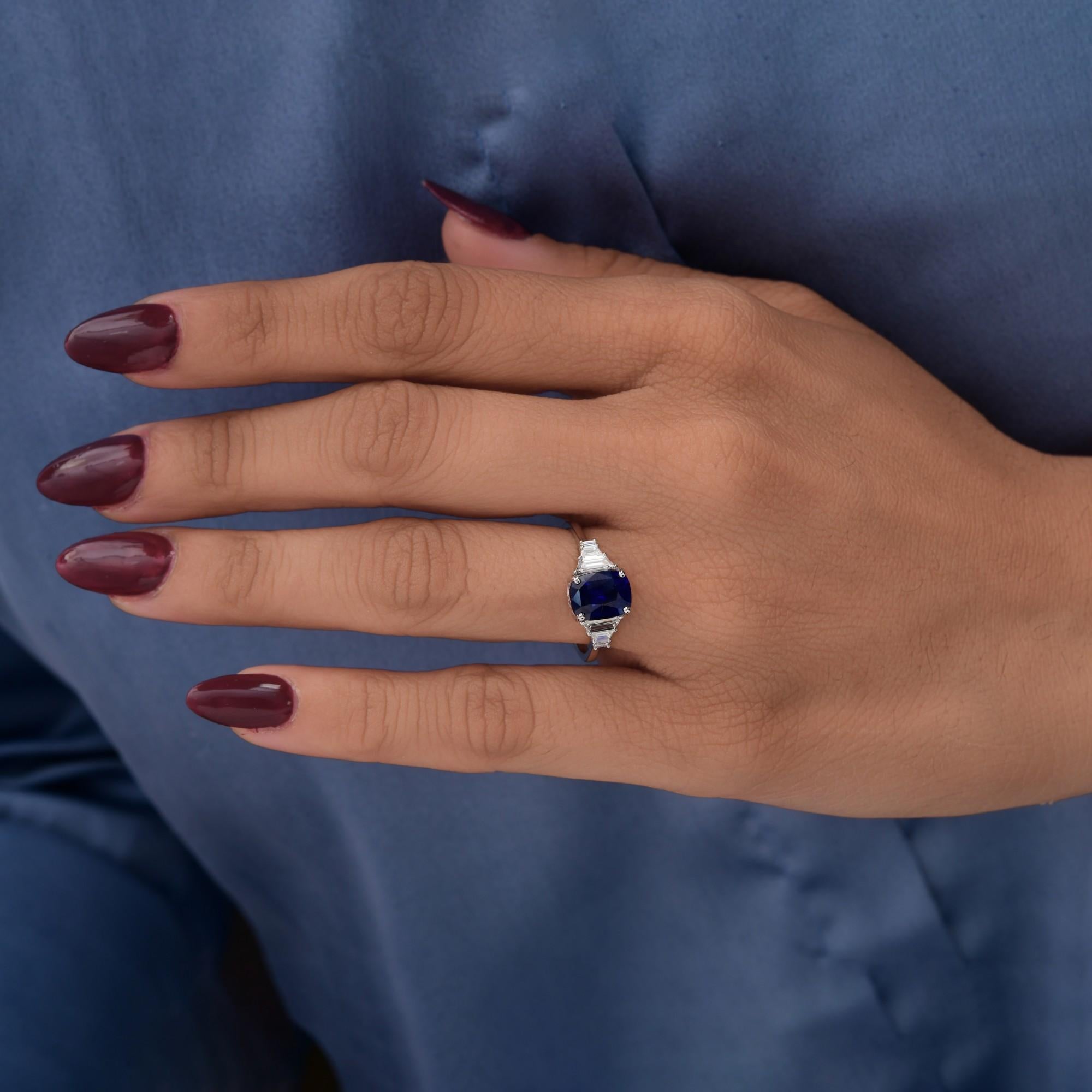 For Sale:  Certified 2.11 Ct Cushion Cut Blue Sapphire and Diamond Cocktail Ring 18k Gold 4