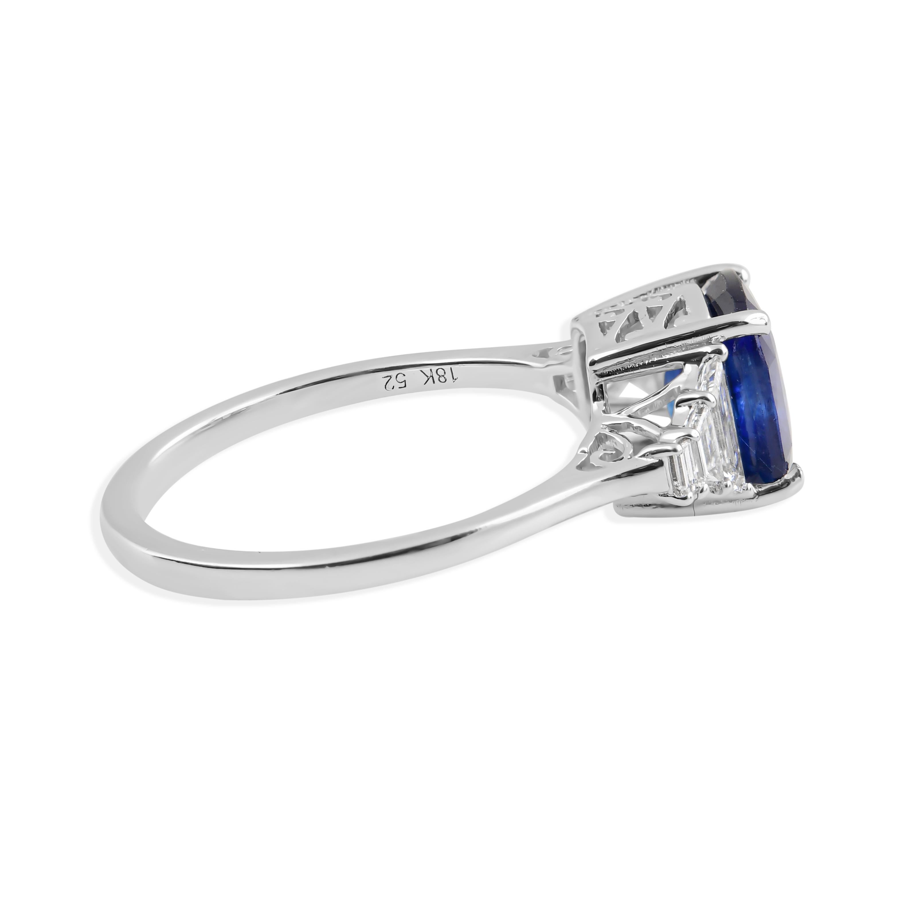 For Sale:  Certified 2.11 Ct Cushion Cut Blue Sapphire and Diamond Cocktail Ring 18k Gold 5