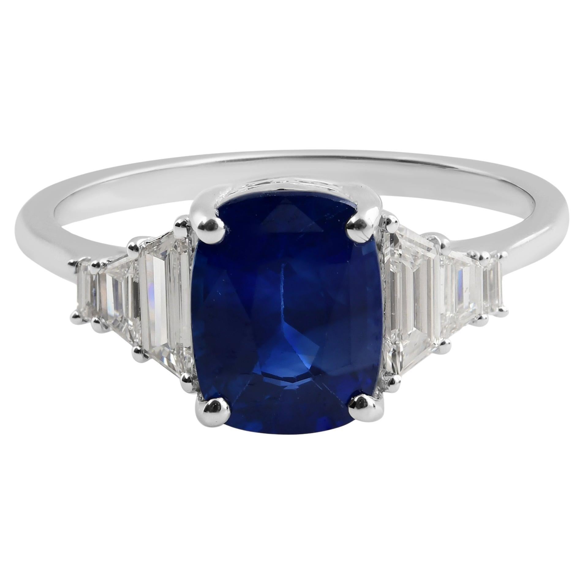 For Sale:  Certified 2.11 Ct Cushion Cut Blue Sapphire and Diamond Cocktail Ring 18k Gold