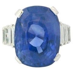 Anillo certificado de zafiro azul natural y diamantes de 21,16 quilates