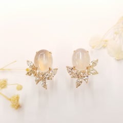 Certified 2.12 Carat Diamond & White Jade (Fei Cui) Earrings in 18K Rose Gold