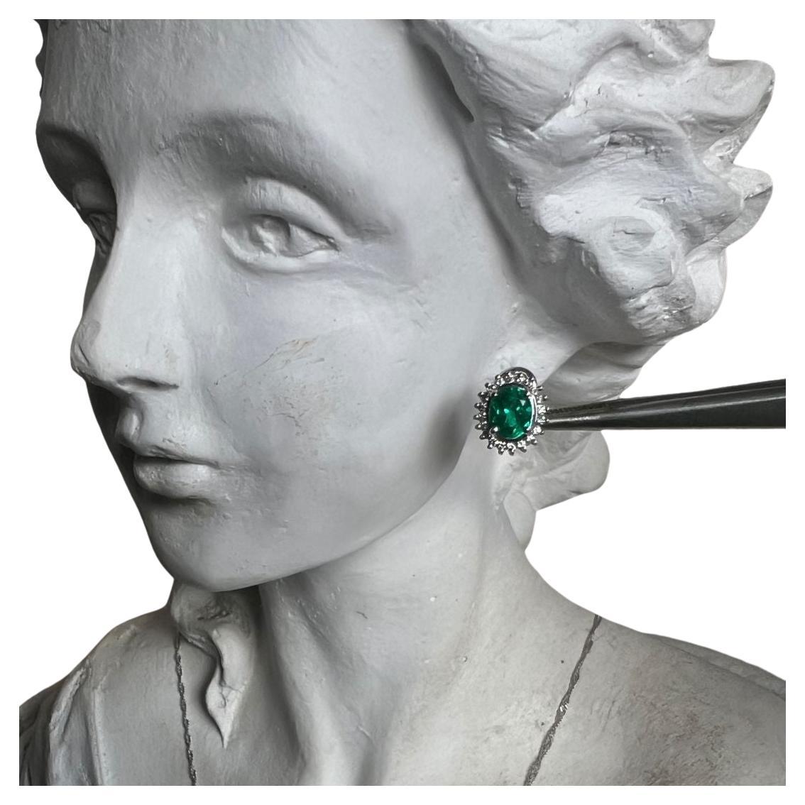 Certified 2.12 Carat Colombian Emerald & Diamond Halo Earrings
