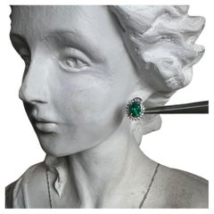 Certified 2.12 Carat Colombian Emerald & Diamond Halo Earrings