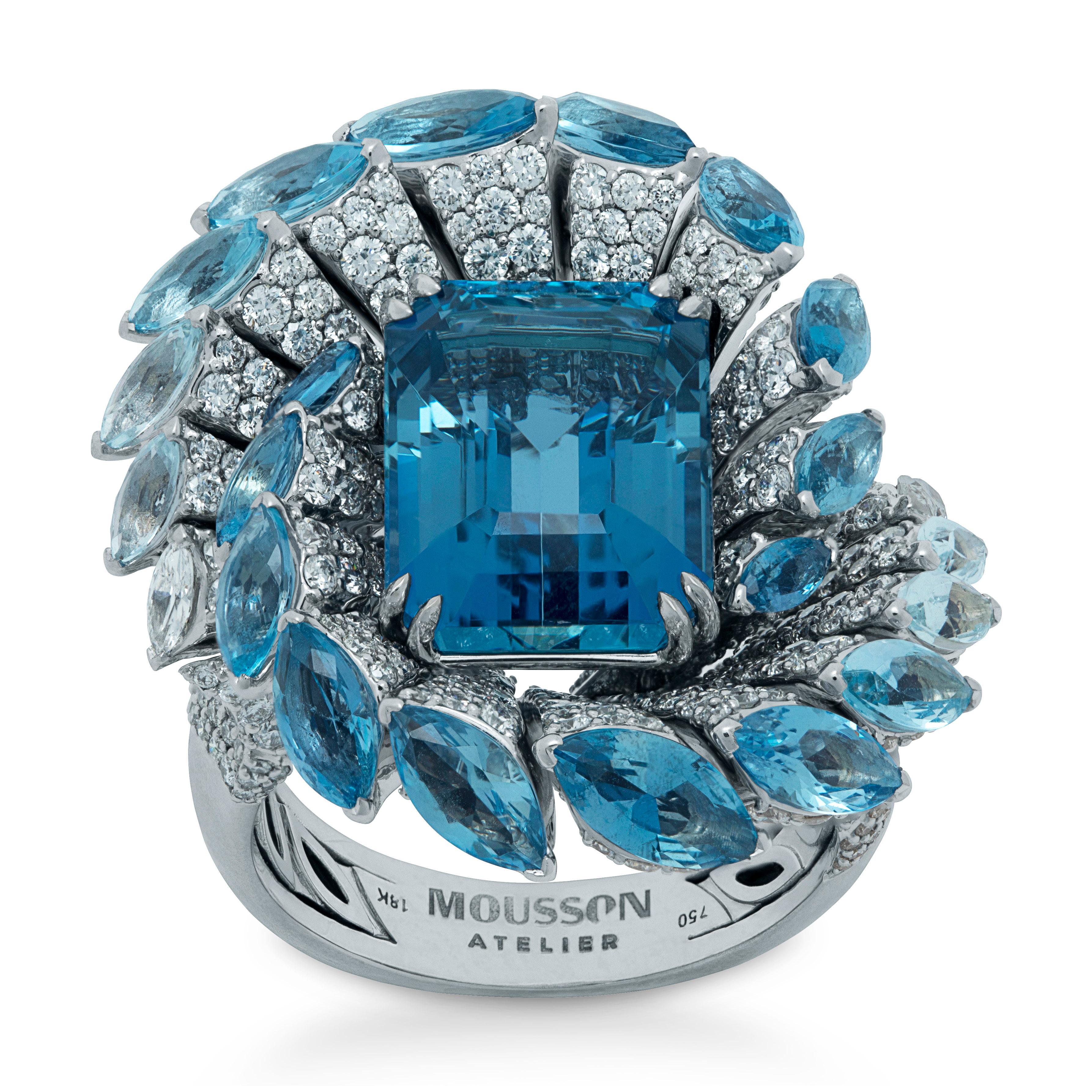 Certified 21.26 Carat Santa Maria Aquamarine Diamond 18 Karat White Gold Suite 2