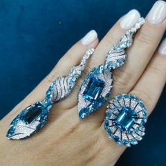 Certified 21.26 Carat Santa Maria Aquamarine Diamond 18 Karat White Gold Suite