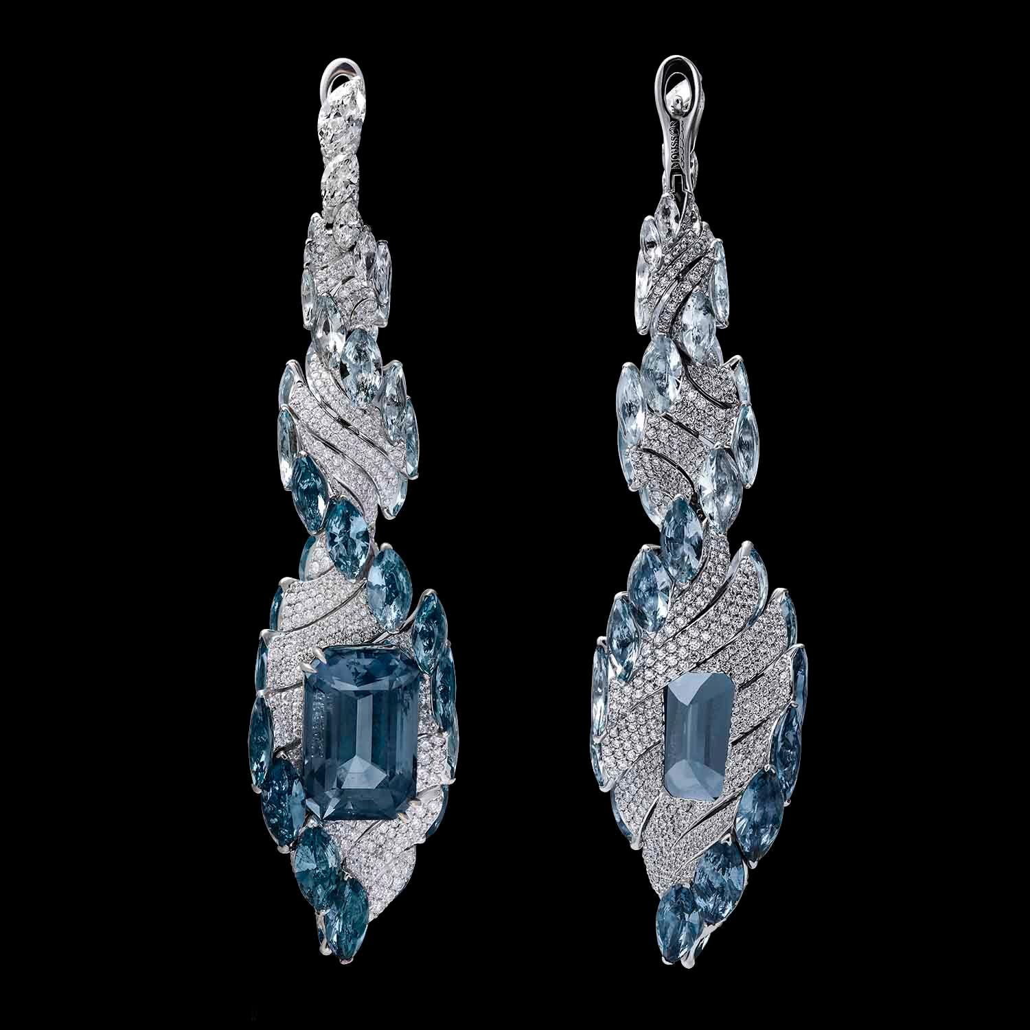 Women's Certified 21.26 Carat Santa Maria Aquamarine Diamond 18 Karat White Gold Suite
