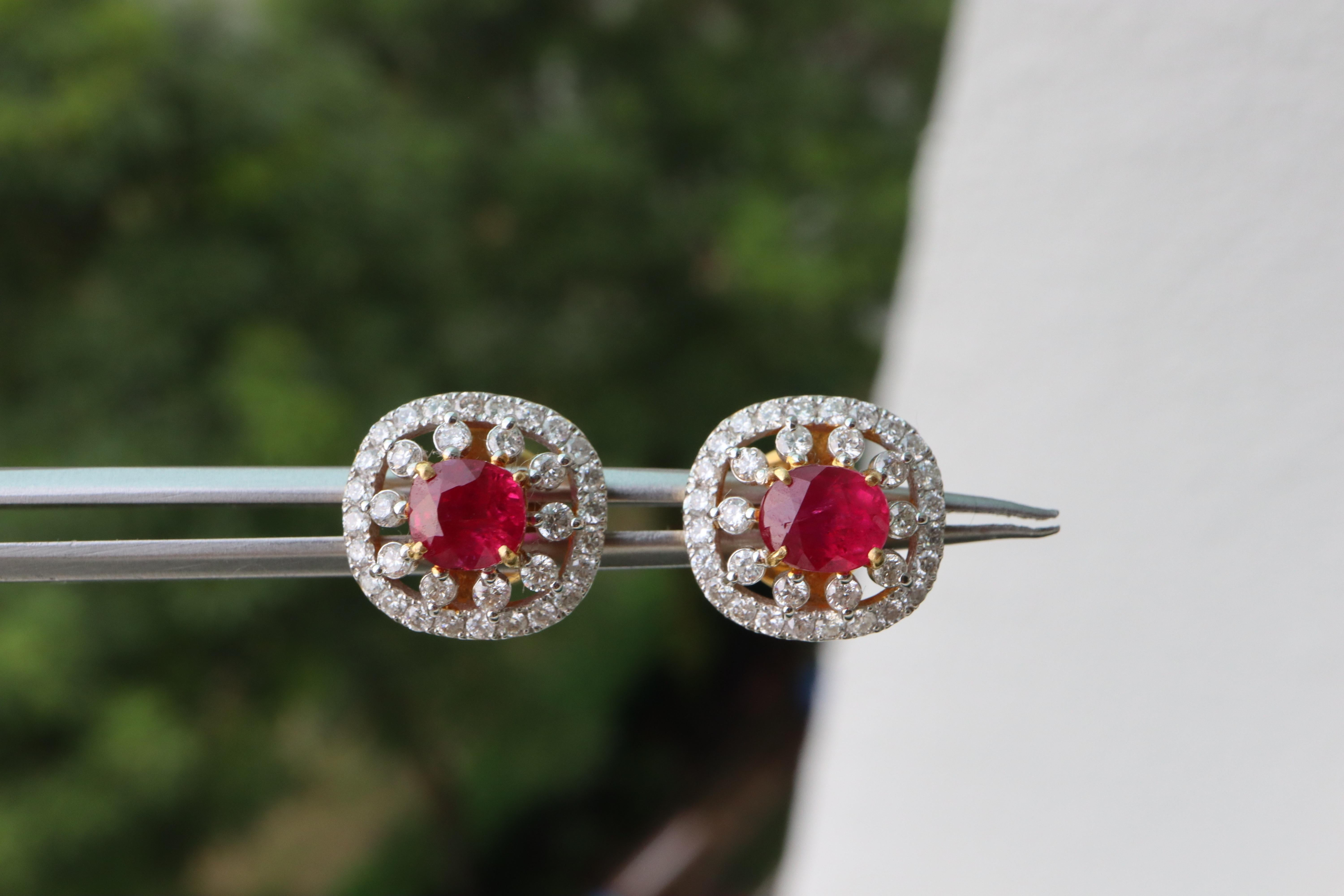 Certified 2.12Cts Unheated Burmese Ruby Earring In New Condition In Singapore, SG