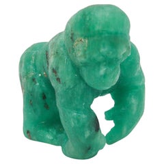 CERTIFIED 214.71 Cts Colombian Emerald Carved Gorilla Figure Sculpture
