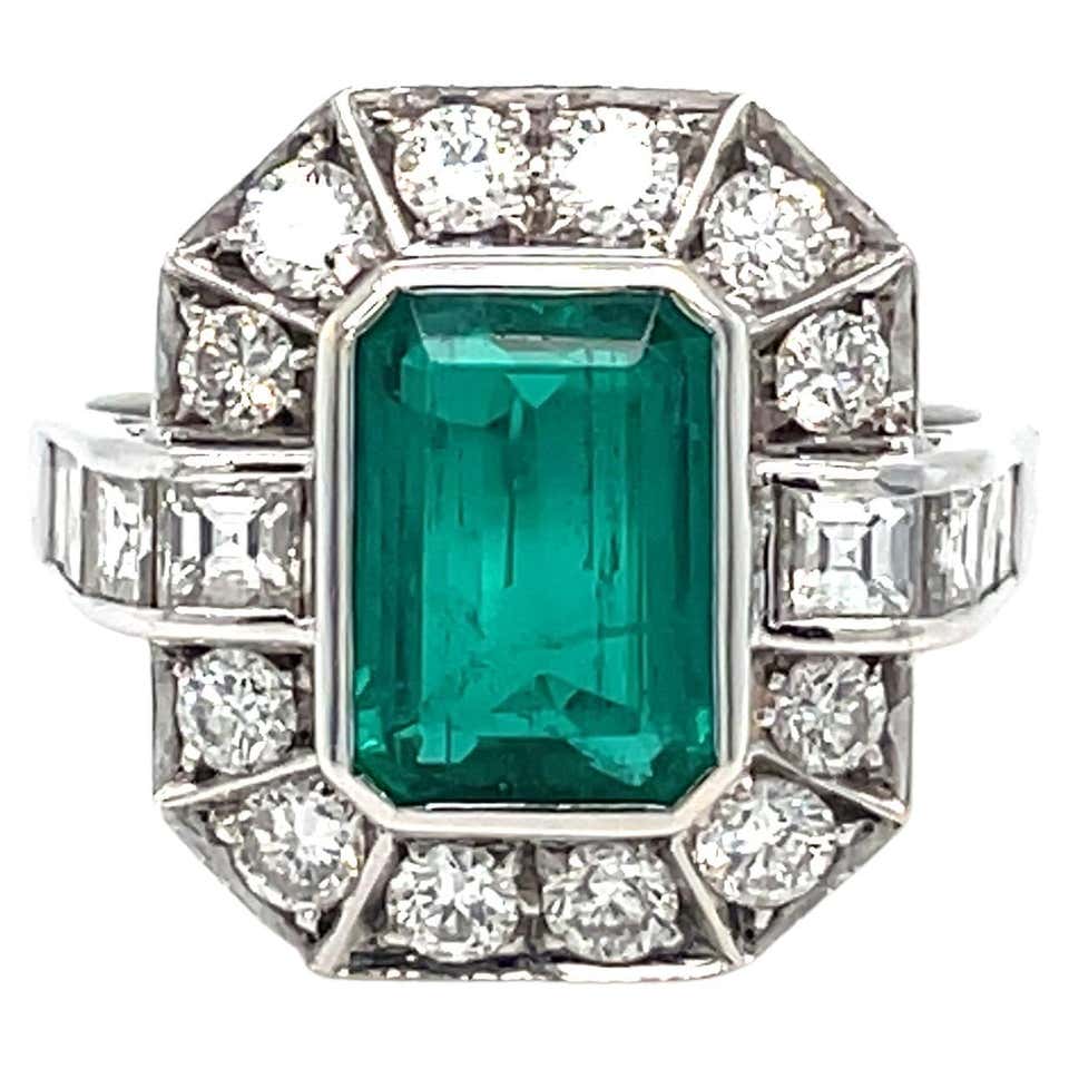 1920s Art Deco Colombian Emerald Diamond and Platinum Ring For Sale at ...