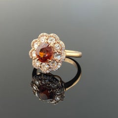 Certified 2.15 Carat Mandarin Garnet & Diamond Cluster Engagement Ring