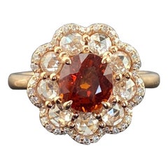 Certified 2.15 Carat Mandarin Garnet & Diamond Cluster Engagement Ring