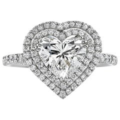 GIA Certified 1.61 Carat Heart Diamond Double Halo Solitaire Ring in 14K Gold