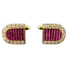Certified 2.16 Carat Ruby and Diamond Yellow Gold Cufflinks
