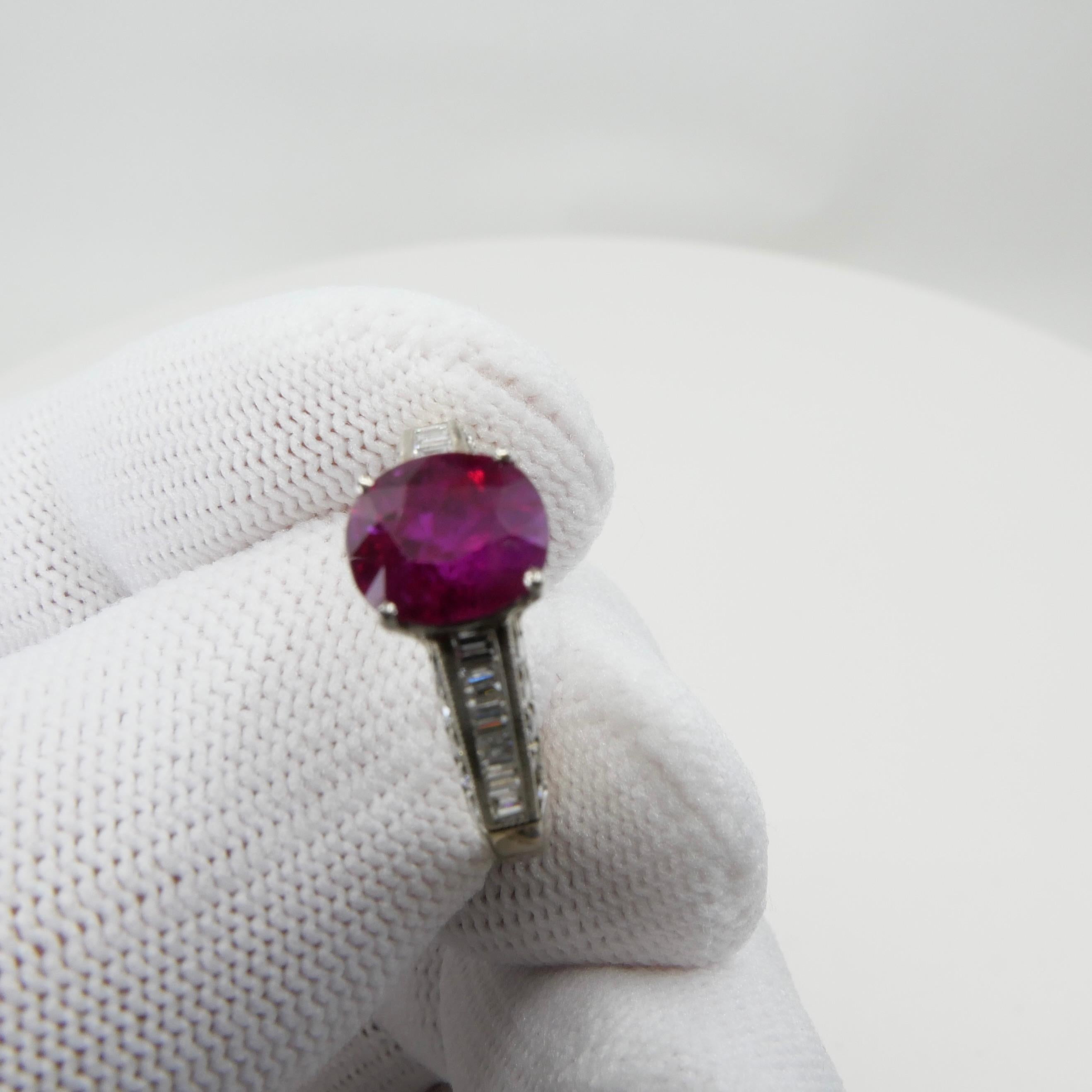 Certified 2.18 cts Burma No Heat Red Ruby & Diamond Ring. Strong Fluorescence 9