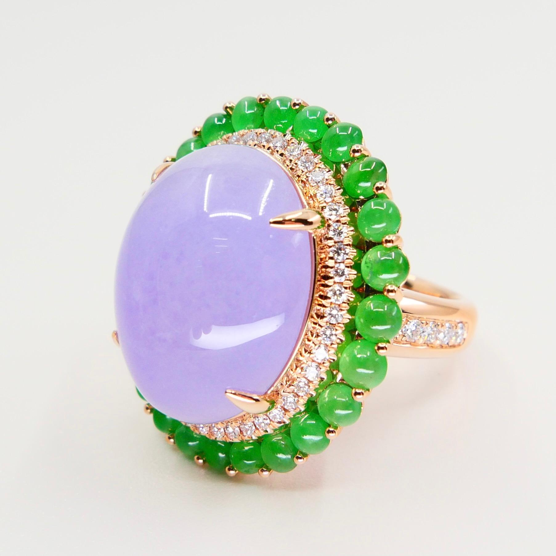 Certified 22 Cts Lavender and Apple Green Jade, Diamond Cocktail Ring ...
