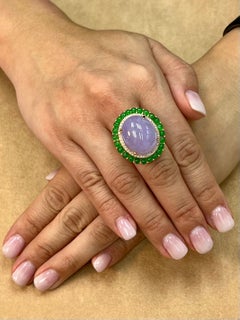 Certified 22 Cts Lavender & Apple Green Jade, Diamond Cocktail Ring. Substantial