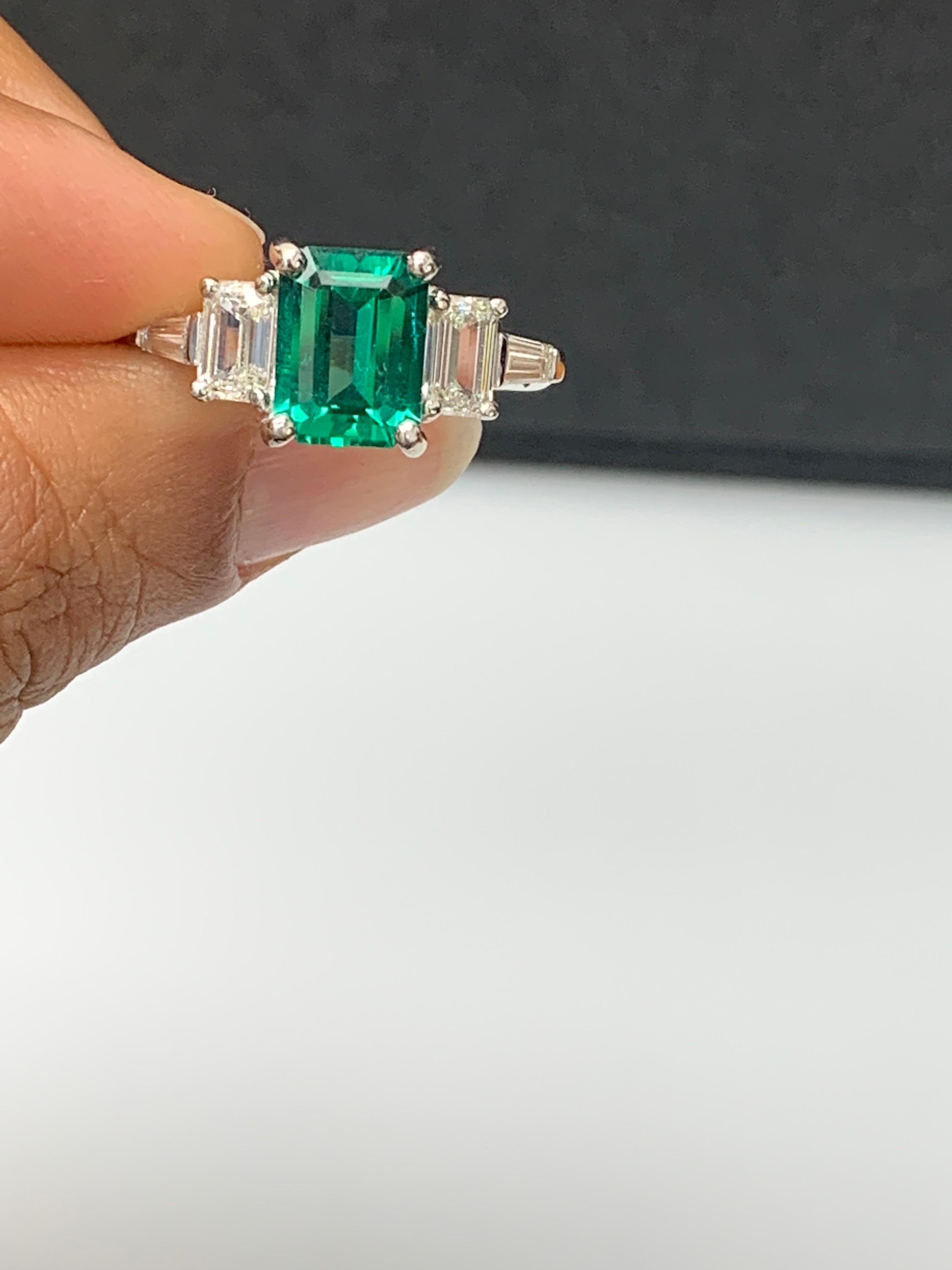 Certified 2.22 Carat Emerald Cut Emerald and Diamond Five-Stone Engagement Ring For Sale 6