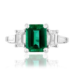 Certified 2.22 Carat Emerald Cut Emerald and Diamond Five-Stone Engagement Ring