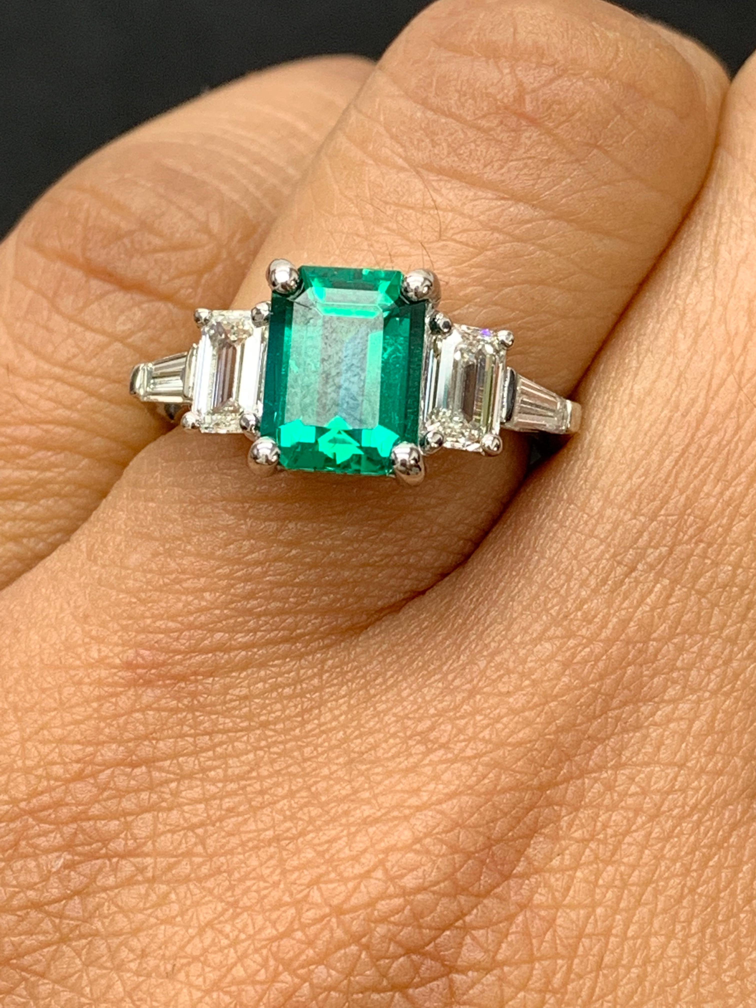 Certified 2.22 Carat Emerald Cut Emerald and Diamond Five-Stone Engagement Ring In New Condition For Sale In NEW YORK, NY