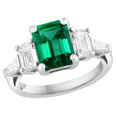 Certified 2.22 Carat Emerald Cut Emerald and Diamond Five-Stone Engagement Ring